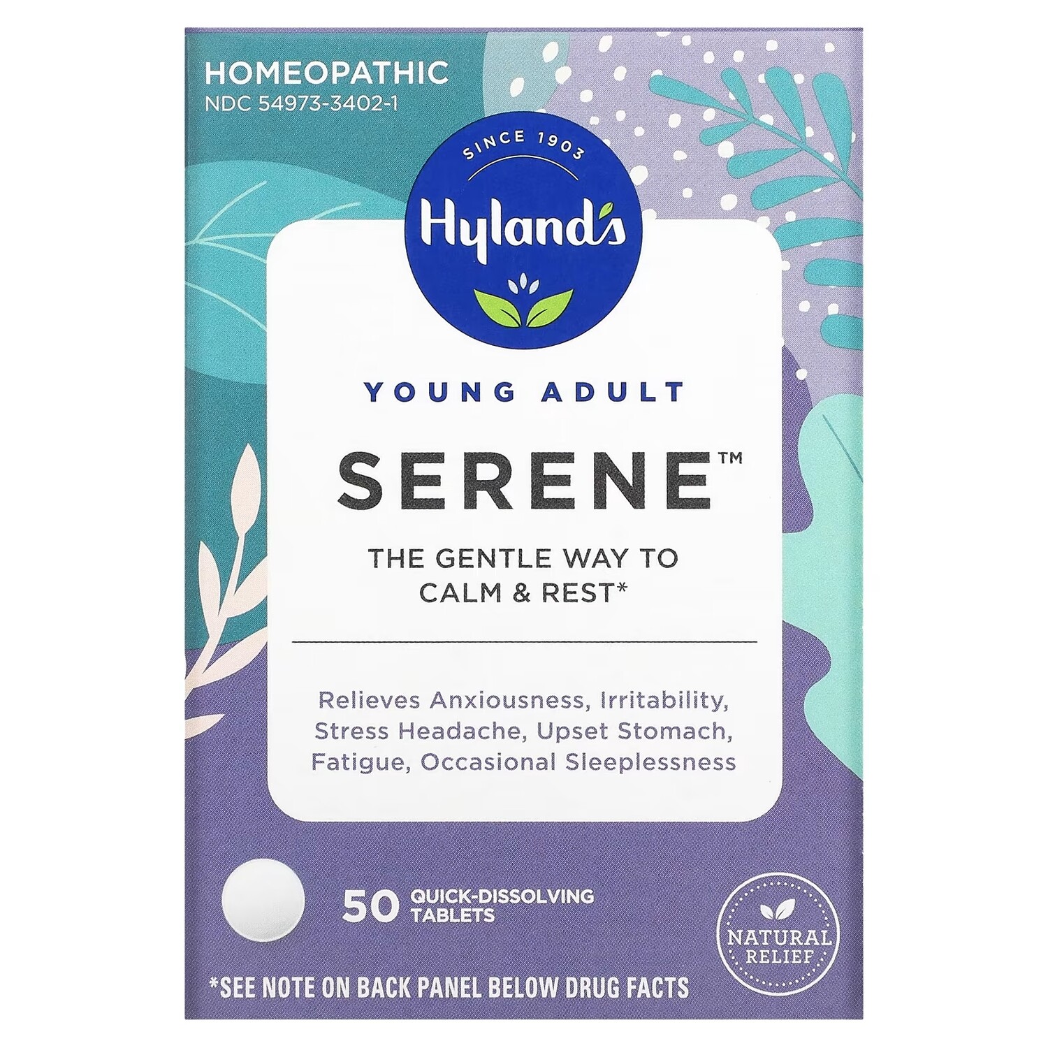 

Пищевая Добавка Hyland's Young Adult Serene, 50 таблеток