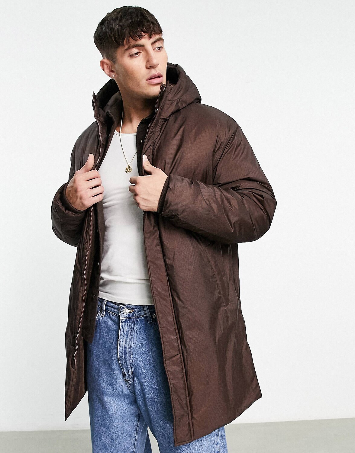 

Коричневая пуховая куртка оверсайз ASOS DESIGN, Коричневый