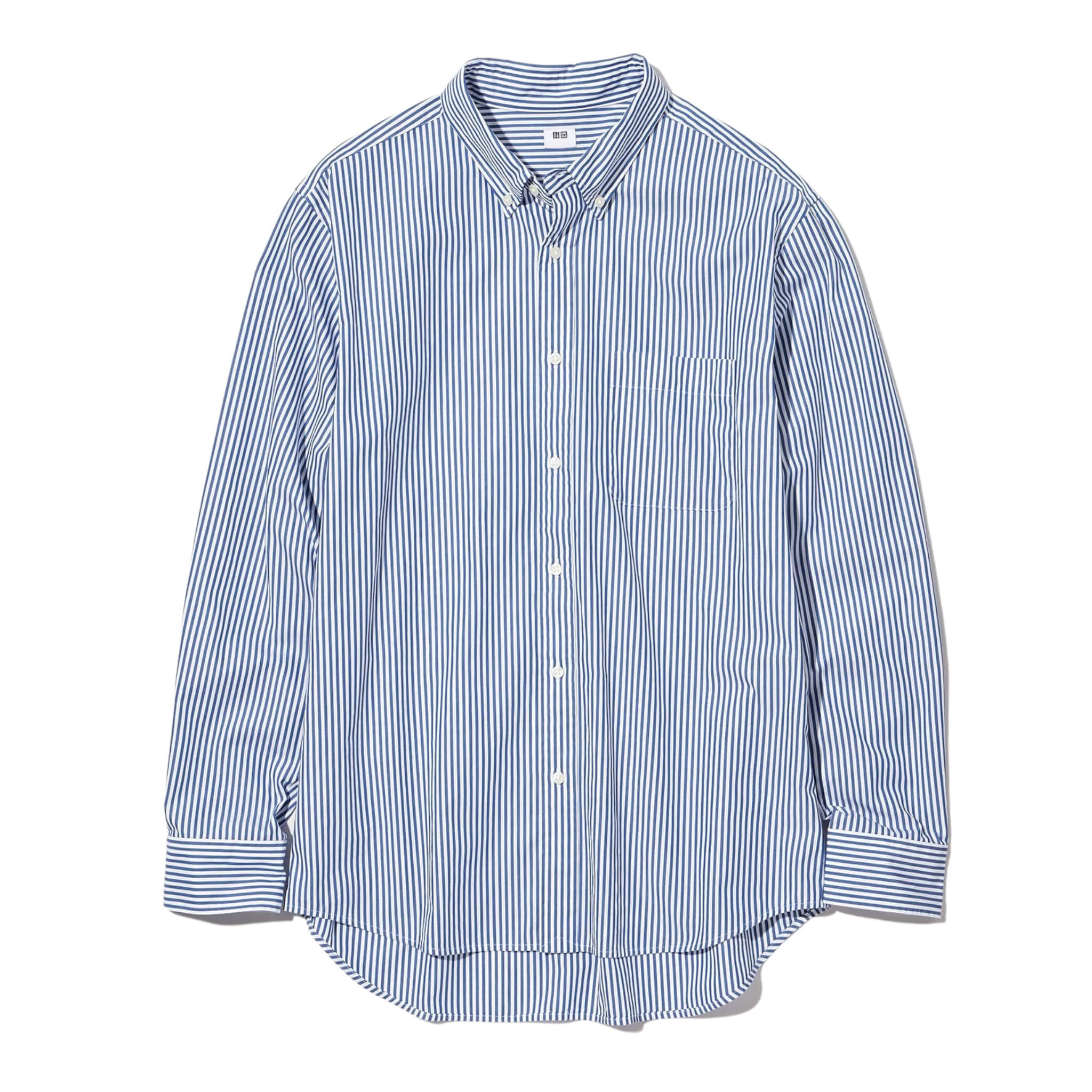 Рубашка Uniqlo Extra Fine Cotton Broadcloth Regular Fit Striped, синий