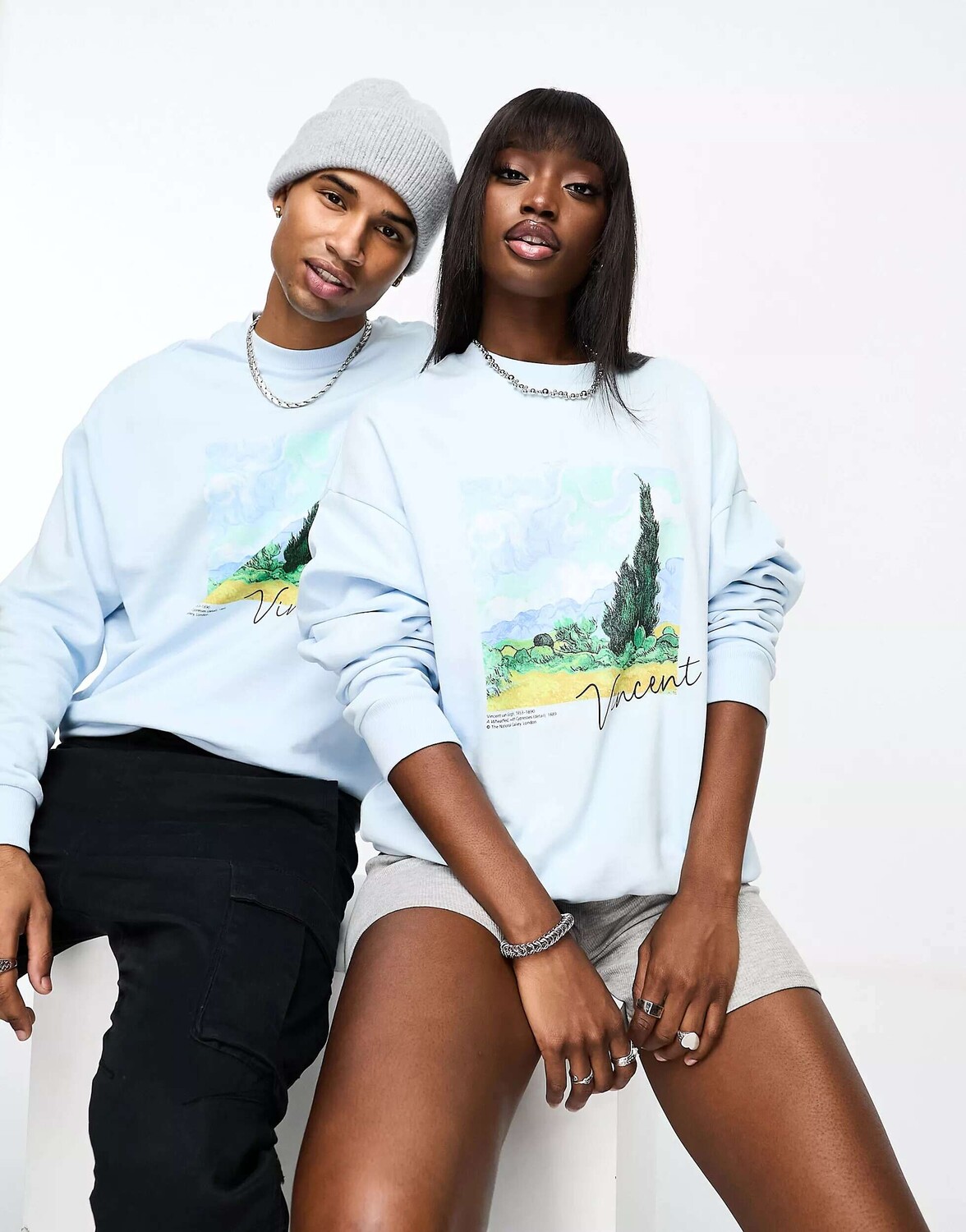 

Синяя толстовка унисекс License с акварельным принтом Ван Гога ASOS, Синий