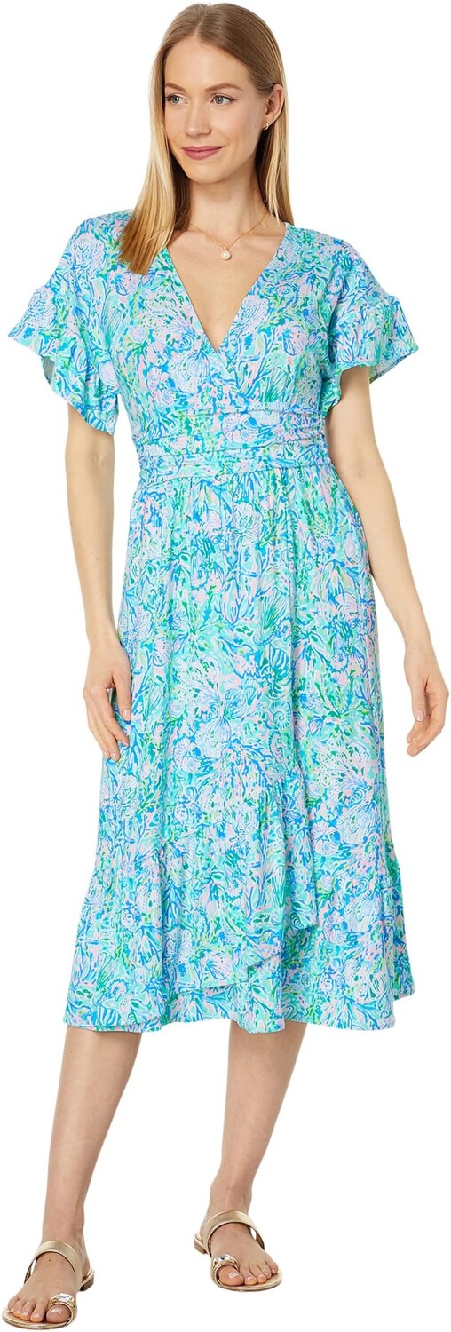 

Платье миди Juliet с рюшами Lilly Pulitzer, цвет Surf Blue Soleil It On Me