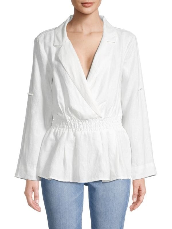 

Льняная рубашка Donna Karan с воротником, ivory