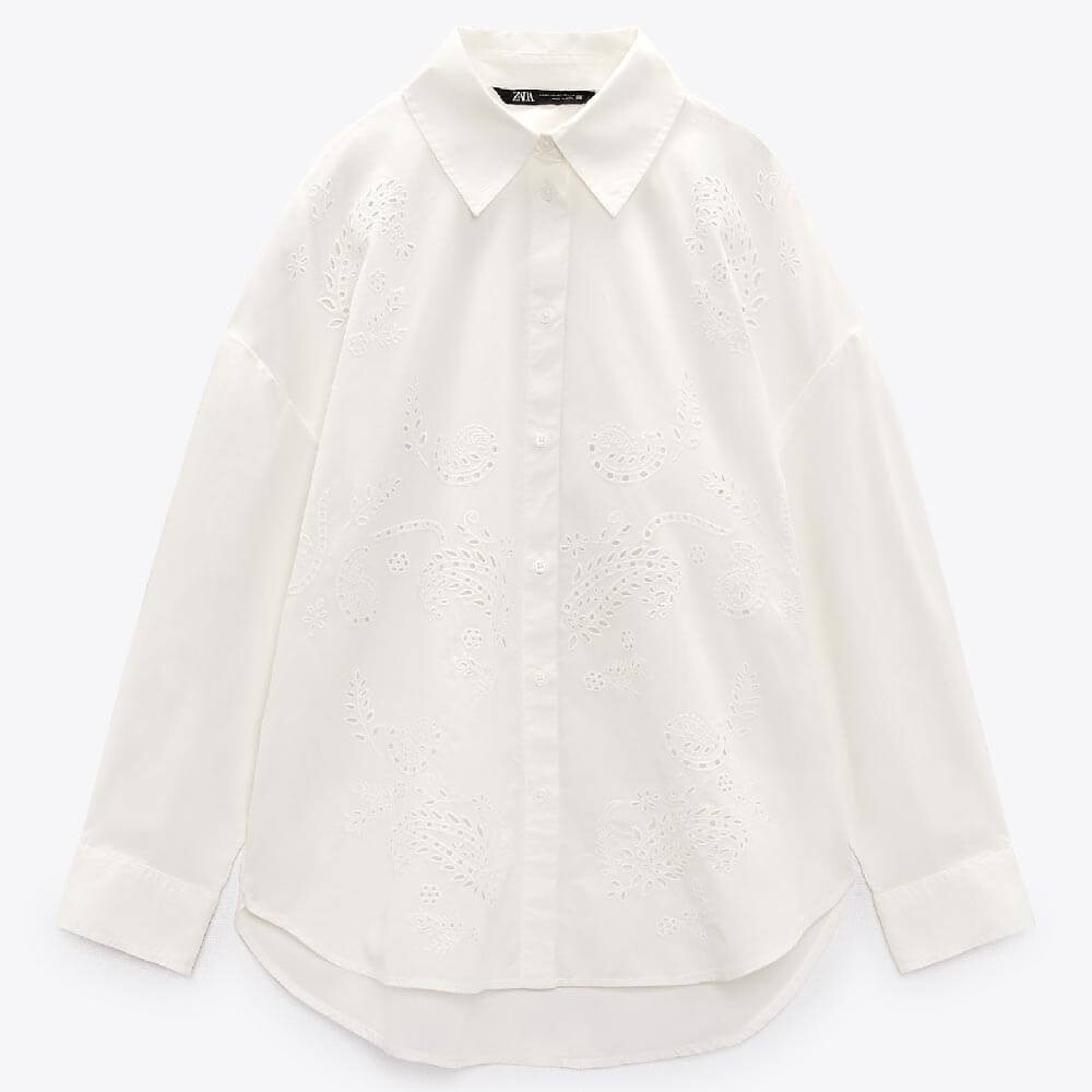 

Рубашка Zara Embroidered Poplin, белый