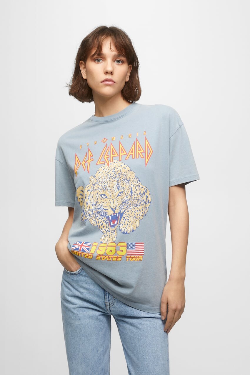 

Футболка Def Leppard Pull&Bear, серо-синий
