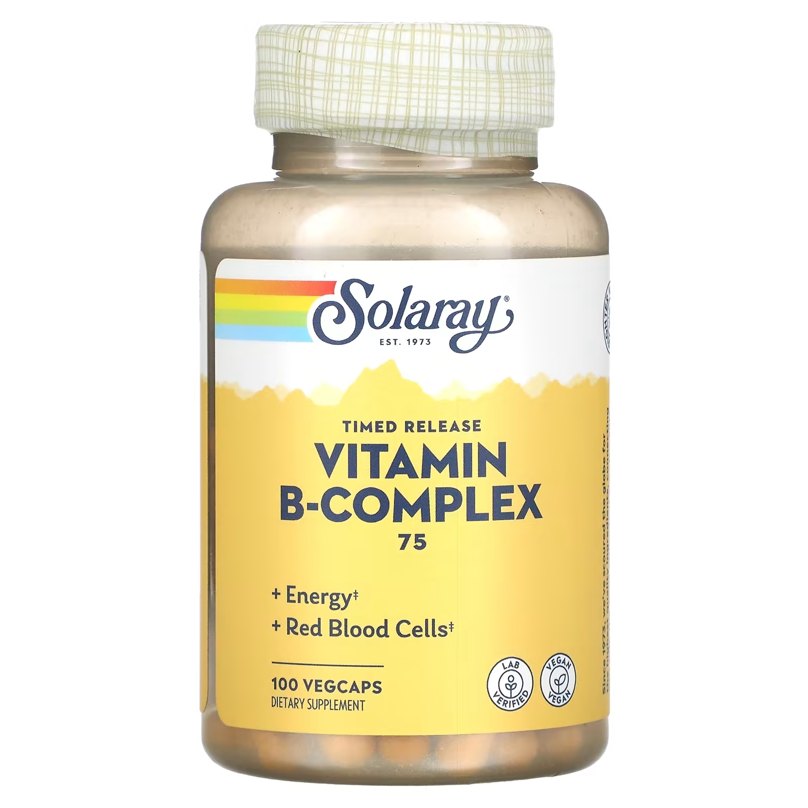 Solaray B-Complex 75 комплекс с витаминами группы B медленного высвобождения, 100 вегетарианских капсул solaray b комплекс 100 100 вегетарианских капсул