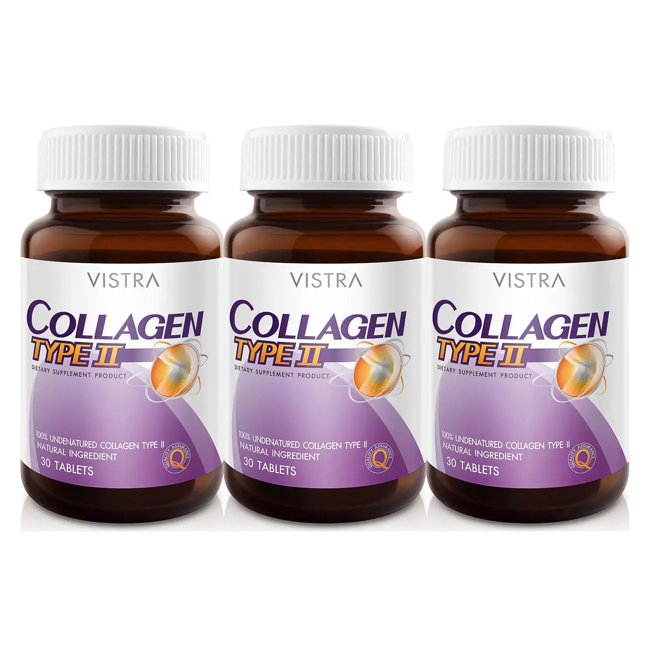 Набор пищевых добавок Коллаген II типа (UC-II) Vistra, 3 шт, 30 таблеток набор пищевых добавок vistra gotu kola 30 таблеток zinc 45 таблеток