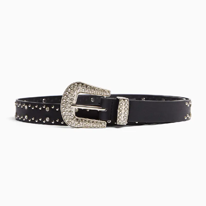 

Ремень Bershka Studded With Rhinestones, черный