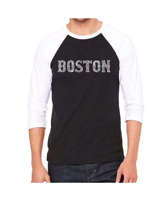 Мужская футболка с надписью Boston Neighborhoods реглан LA Pop Art, черный мужская футболка с надписью reglan и надписью neighborhoods in new york city la pop art черный