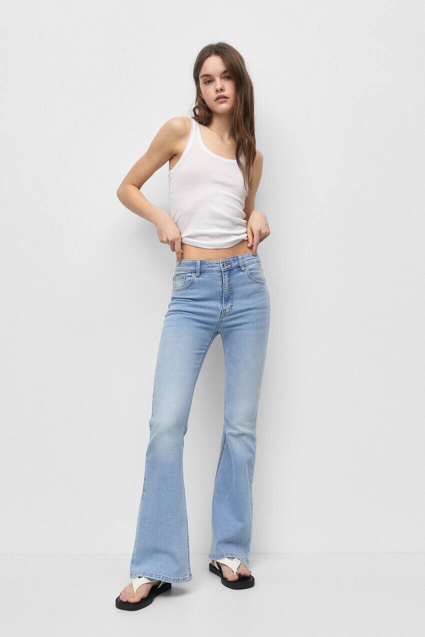 

Расклешенные джинсы с завышенной талией Pull&Bear, бледно-голубой, Синий