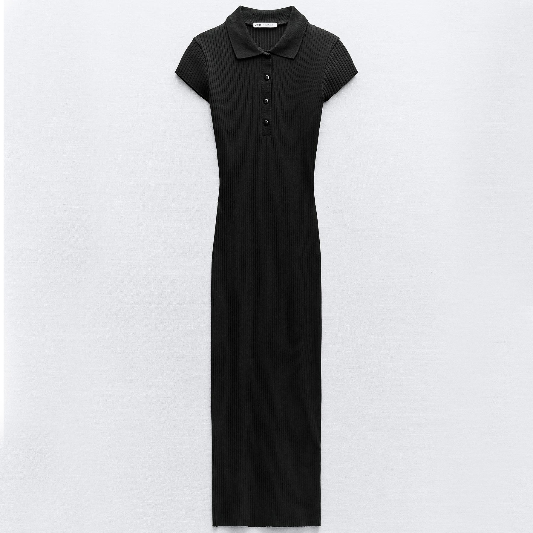 Платье Zara Ribbed With Polo Collar, черный платье zara ribbed with polo collar розовый