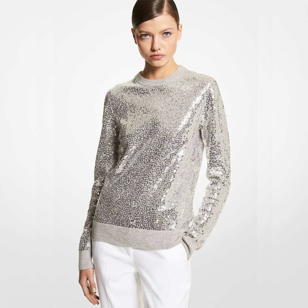 Свитшот Michael Kors Sequined Cashmere, жемчужно-серый