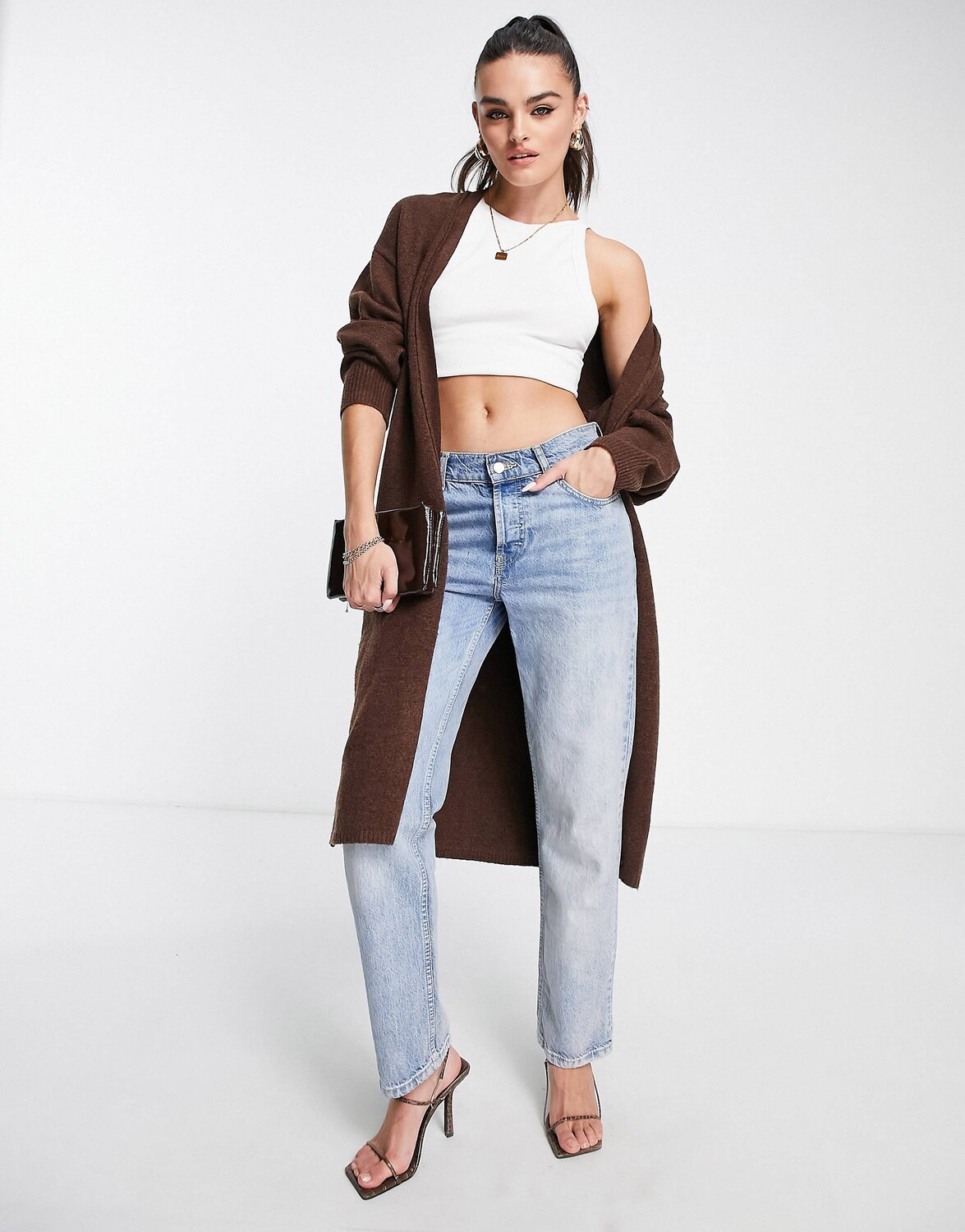 

Коричневый длинный кардиган ASOS DESIGN