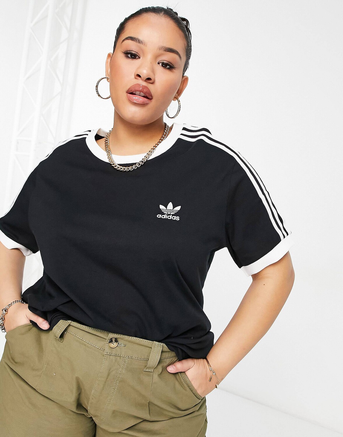 Черная футболка с 3 полосками adidas Originals Plus – заказать из-за ...