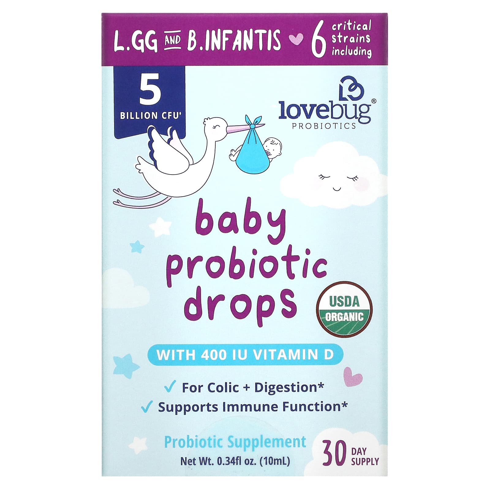 цена Пробиотик LoveBug Probiotics для детей в жидкой форме, 10 мл