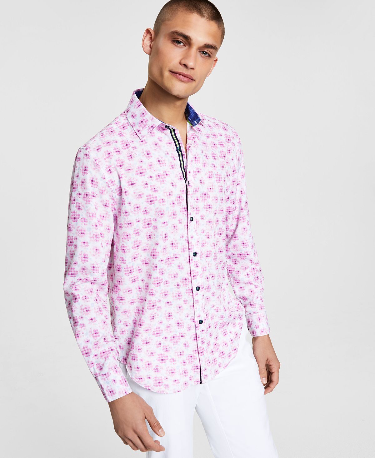 цена Мужская рубашка slim fit performance stretch с цветочным принтом и длинными рукавами на пуговицах Society of Threads, розовый