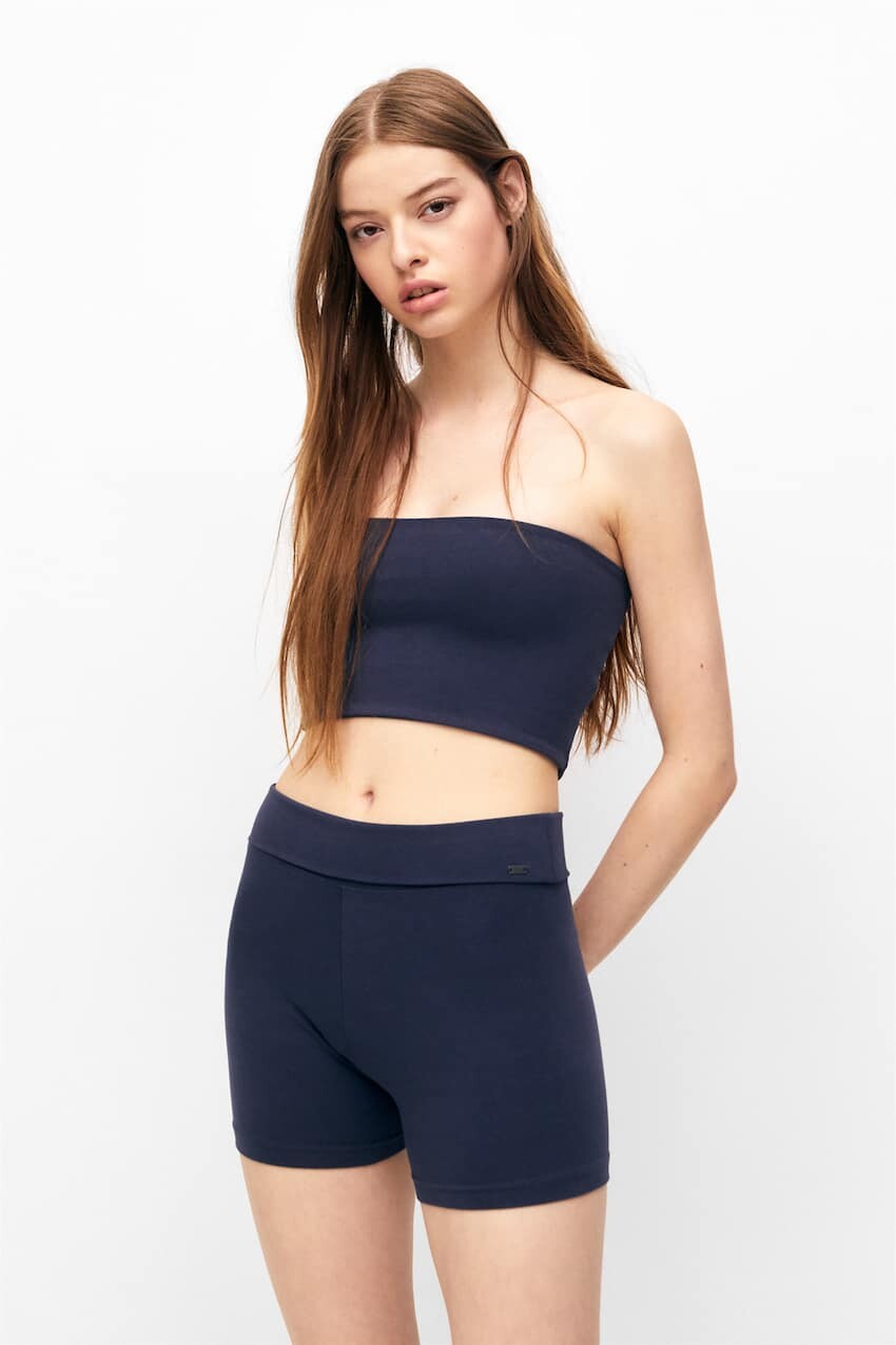

Велосипедные леггинсы с отворотом на талии Pull&Bear, бледный индиго