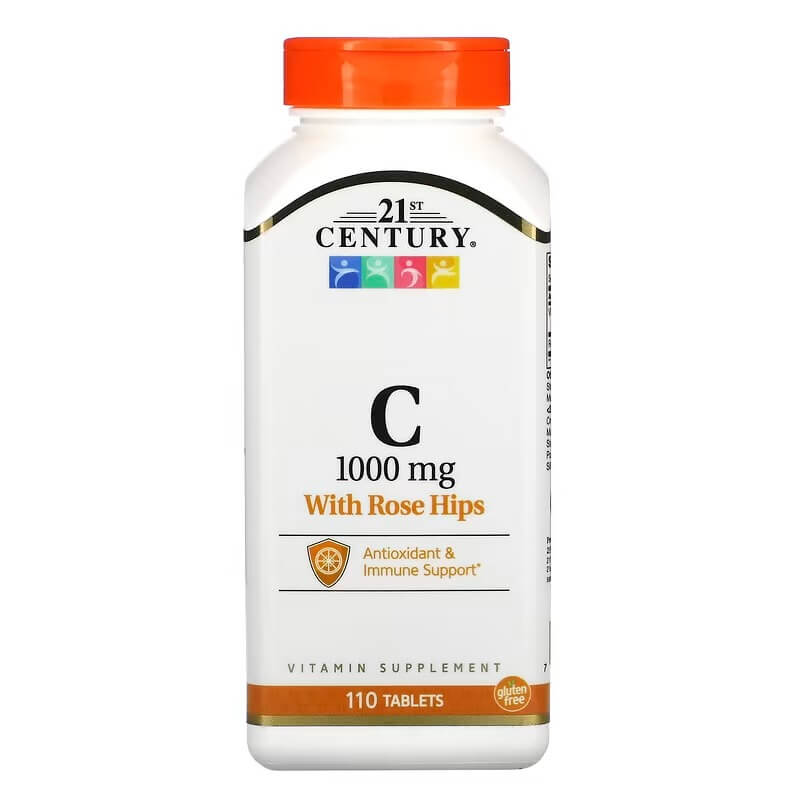 Витамин С с шиповником 21st Century 1000 мг, 110 таблеток 21st century жевательный витамин c с апельсиновым вкусом 500 мг 110 таблеток