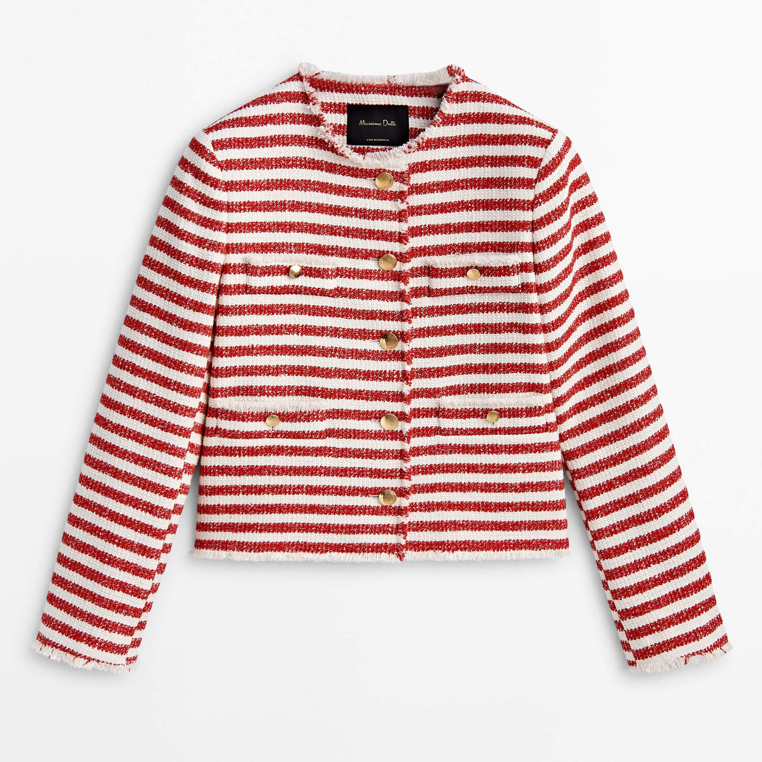 

Жакет Massimo Dutti Striped Cropped Textured, красный/белый
