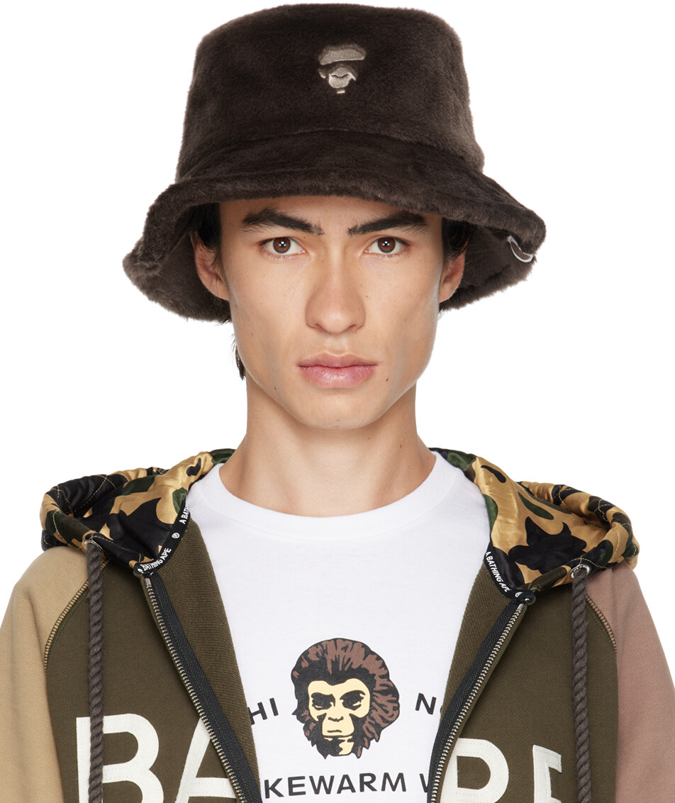 

Коричневая панама из искусственного меха с одним заостренным концом BAPE