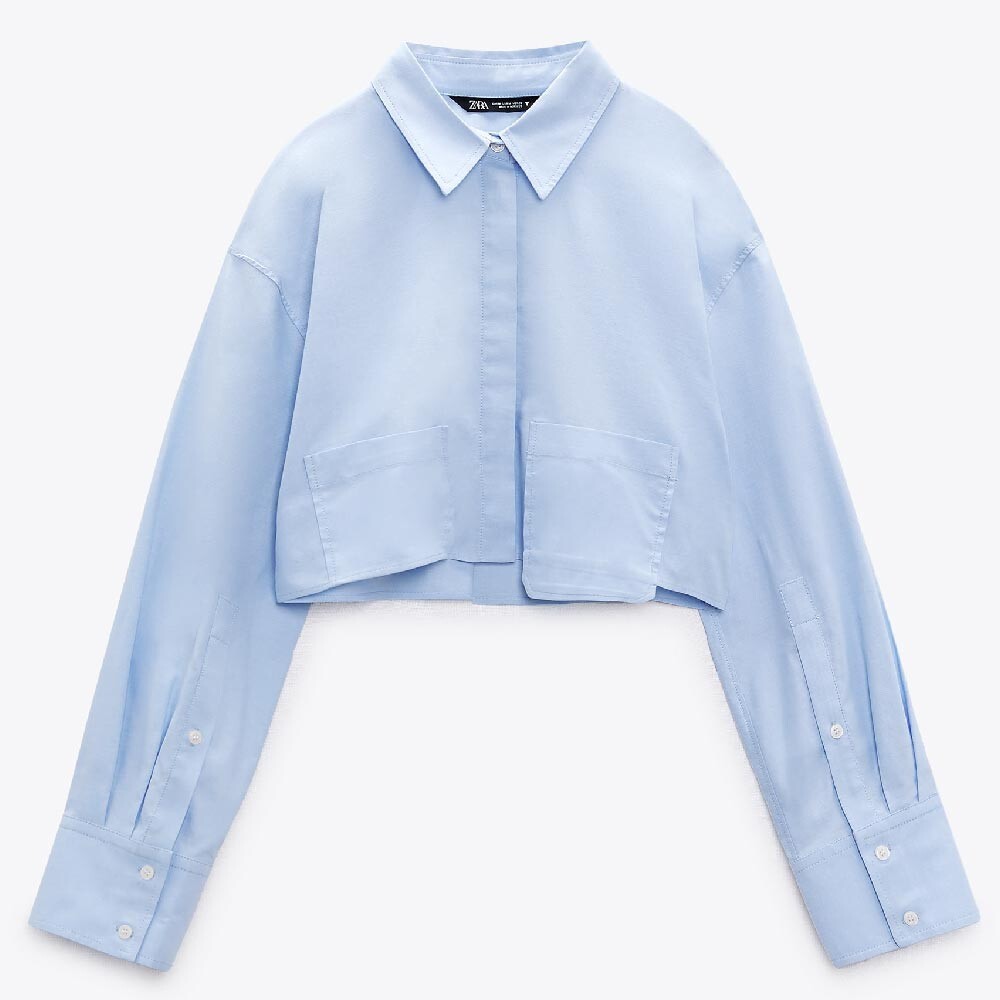 

Рубашка Zara Cropped Poplin, небесно-голубой