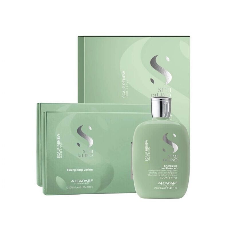 

Alfaparf Semi Di Lino Scalp Renew набор для ослабленных и выпадающих волос: шампунь, 250 мл + укрепляющее средство, 12x10 мл