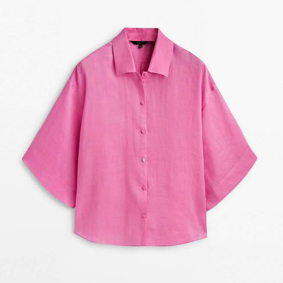 

Рубашка Massimo Dutti 100% Ramie Short Sleeve, розовый