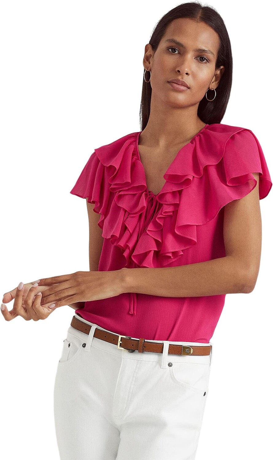 

Блузка из жоржета с оборками LAUREN Ralph Lauren, цвет Sport Pink