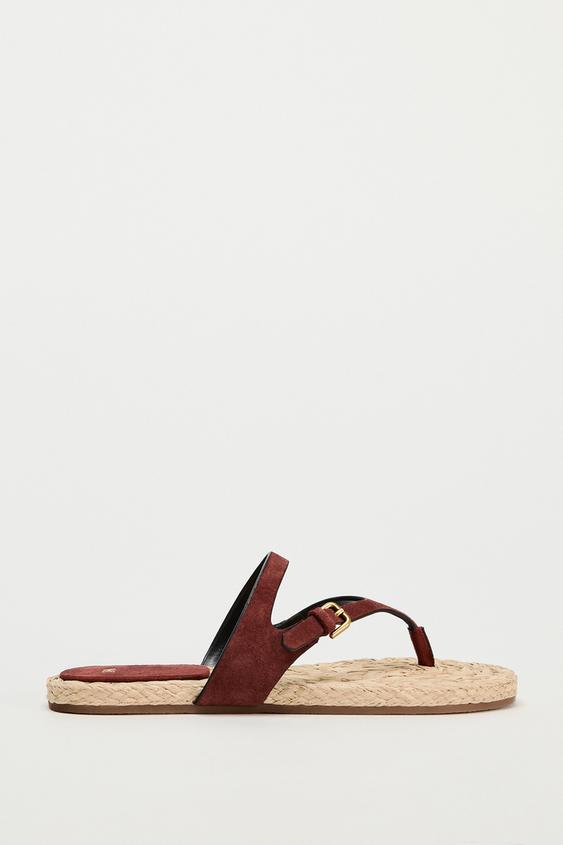Сандалии Zara Buckled Leather Slider, бордовый цена и фото