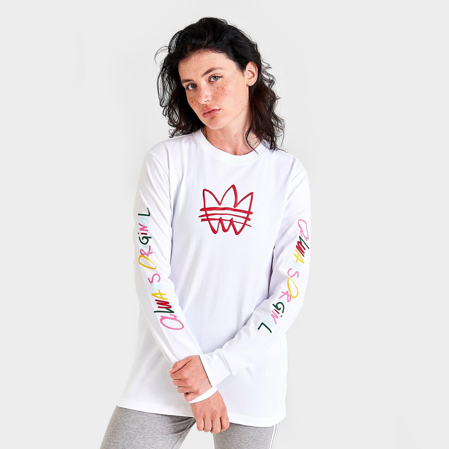 

Женская футболка с длинными рукавами с рисунком Adidas Originals Basketball Always Original, белый