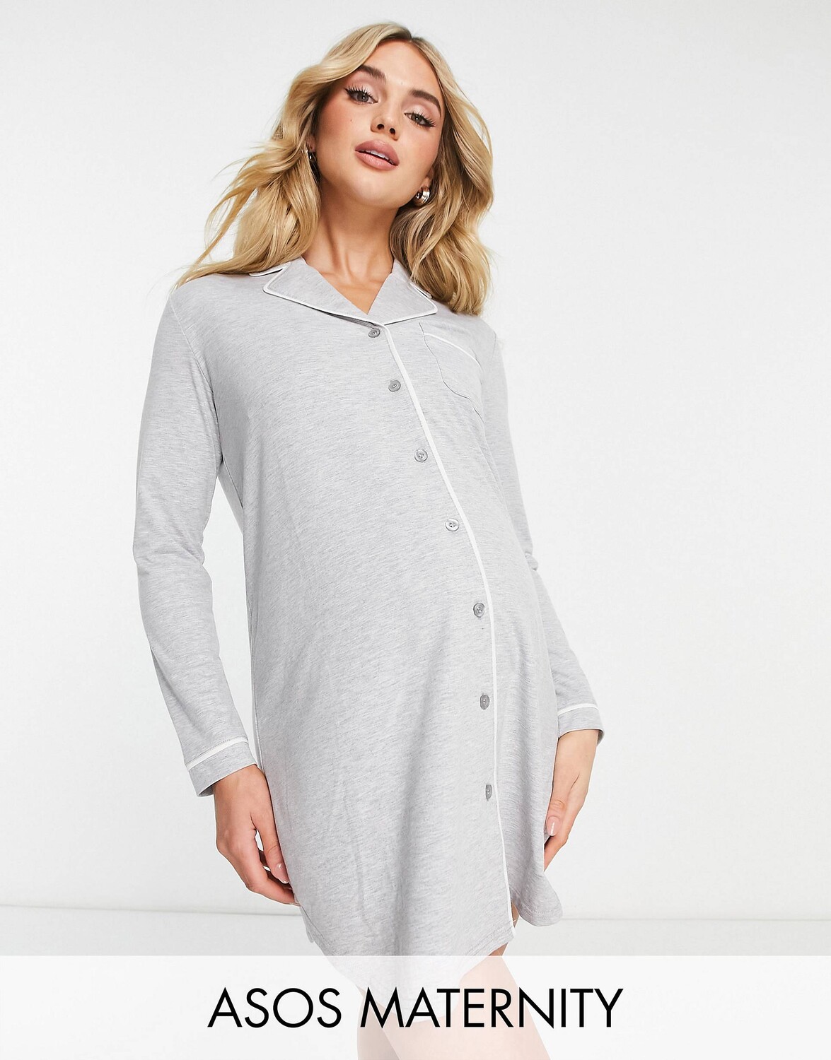 

Серая вискозная рубашка для сна с контрастной окантовкой ASOS DESIGN Maternity