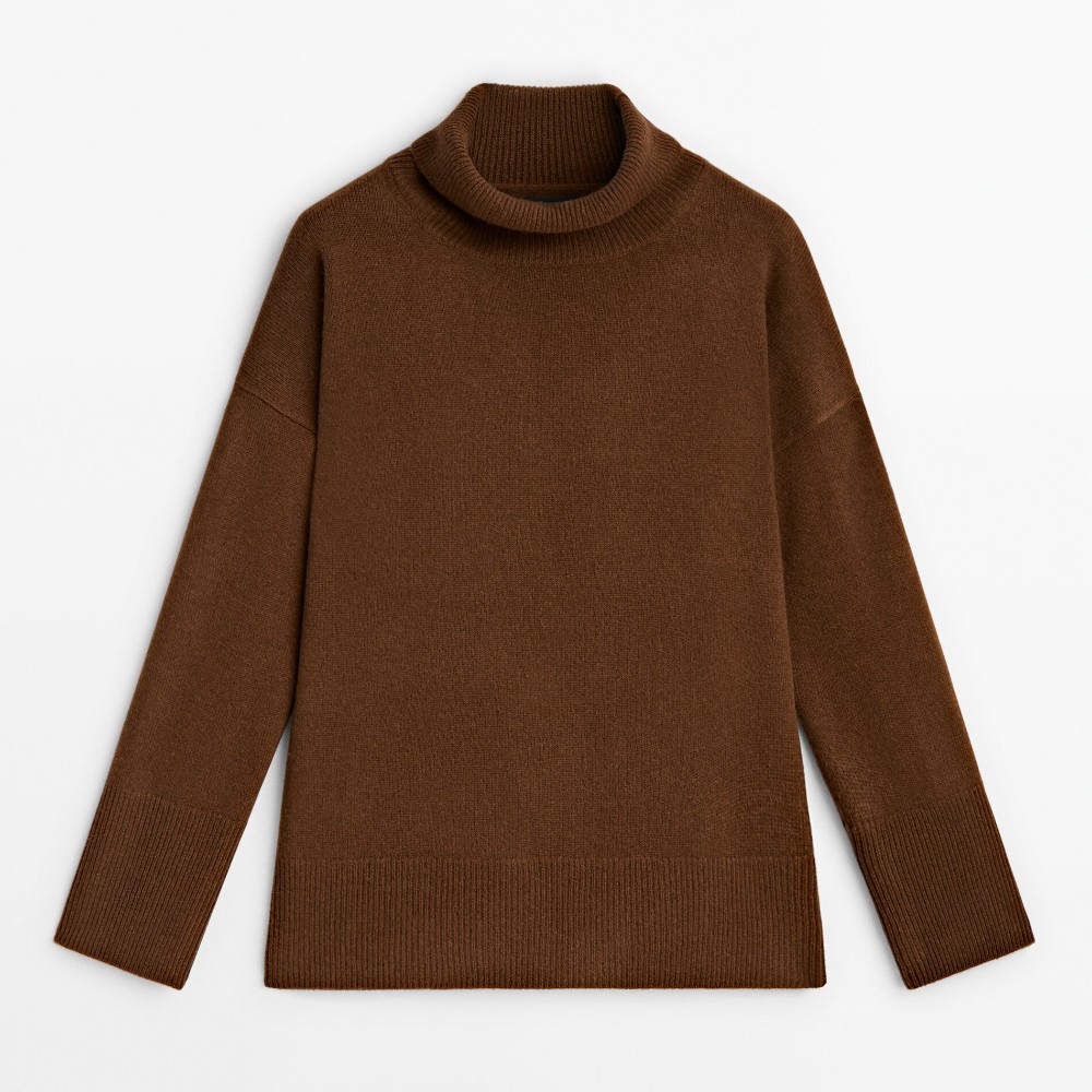 Свитер Massimo Dutti Wool Blend High Neck, коричневый свитер massimo dutti wool and cashmere blend v neck охра