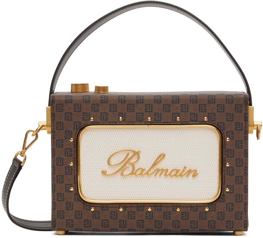 Коричневая сумка Radio Monogram Signature Balmain