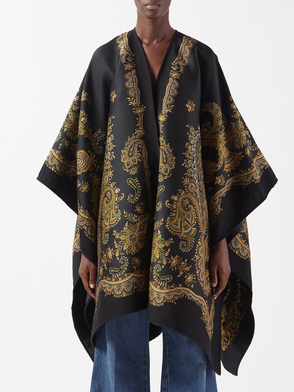 

Твиловое пончо с пейсли-жаккардом Etro, черный