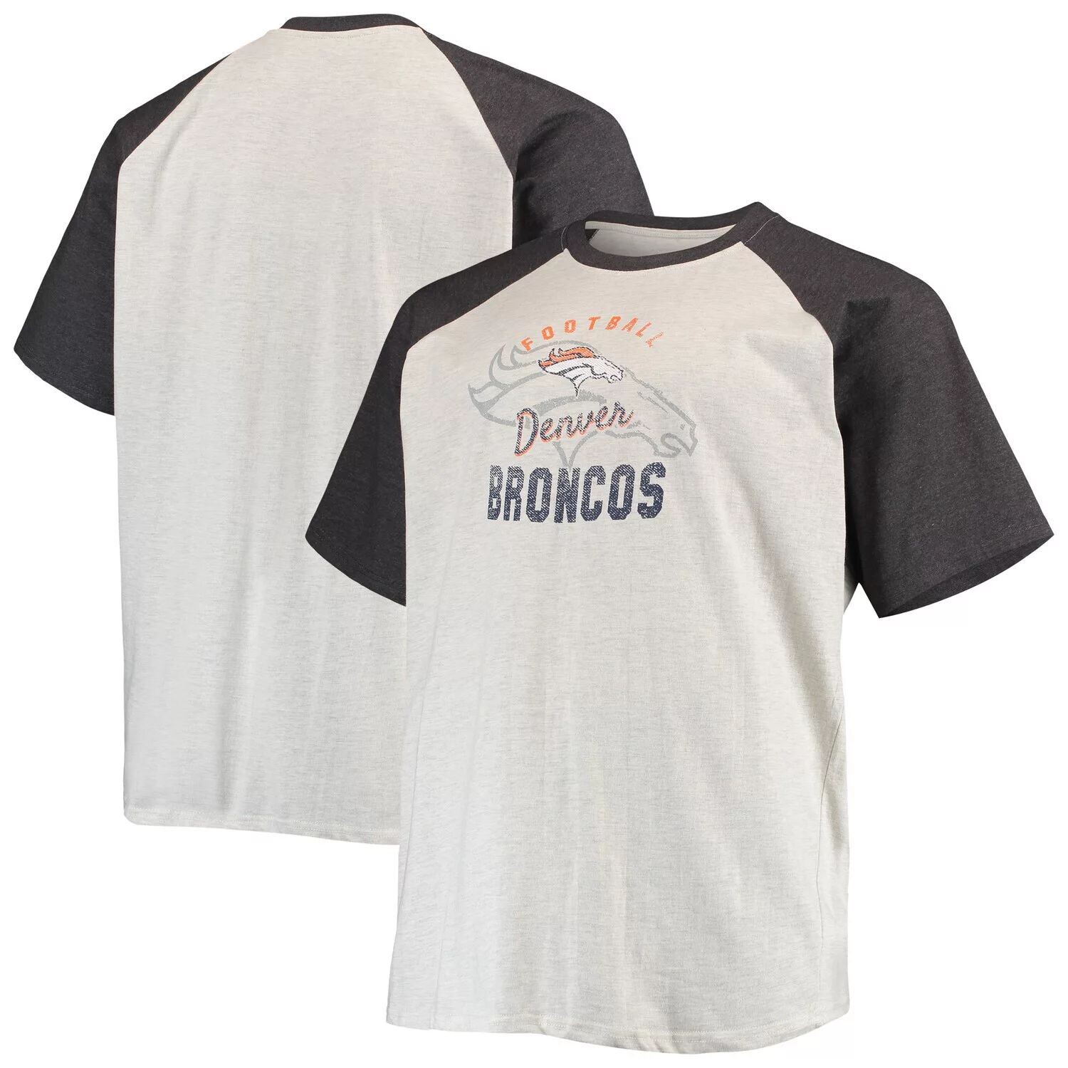 

Мужская футболка овсяного/серого цвета Denver Broncos Big & Tall реглан