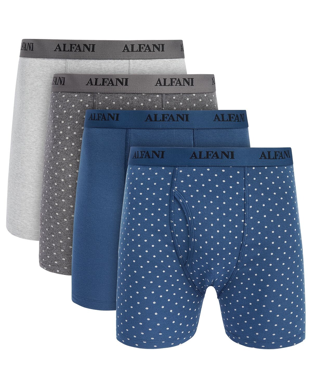 

Мужские 4-к. Трусы-боксеры с микроточками и однотонными деталями Alfani