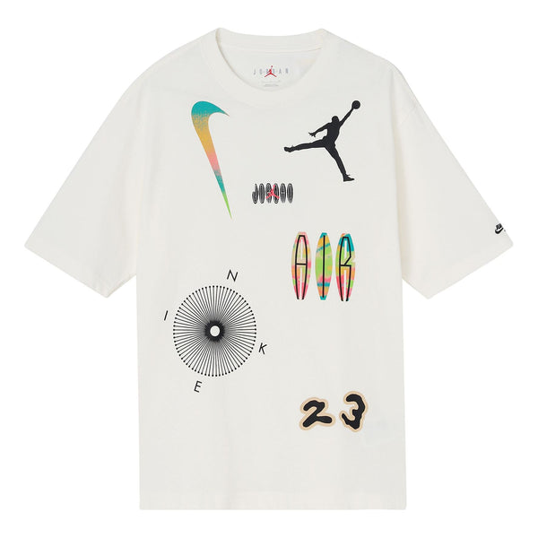Футболка Men's Air Jordan Multi-Color Alphabet Numeric Logo Printing Casual Short Sleeve White T-Shirt, мультиколор
