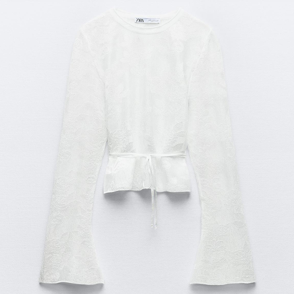 Топ Zara Fine Knit With Floral Lace, белый топ zara knit top with slits темно желтый