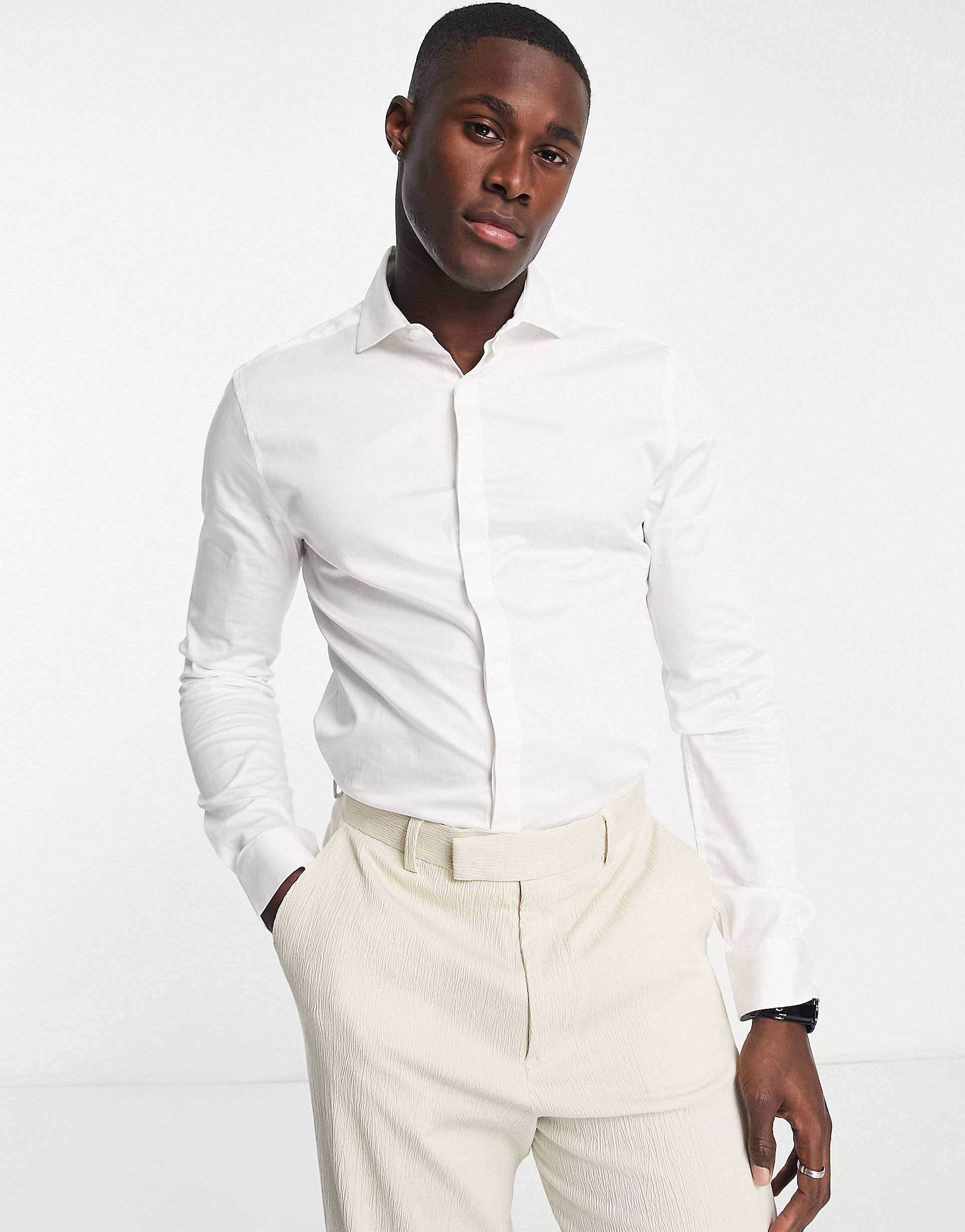 Белая классическая сатиновая рубашка скинни с вырезом на воротнике ASOS DESIGN Premium ASOS DESIGN