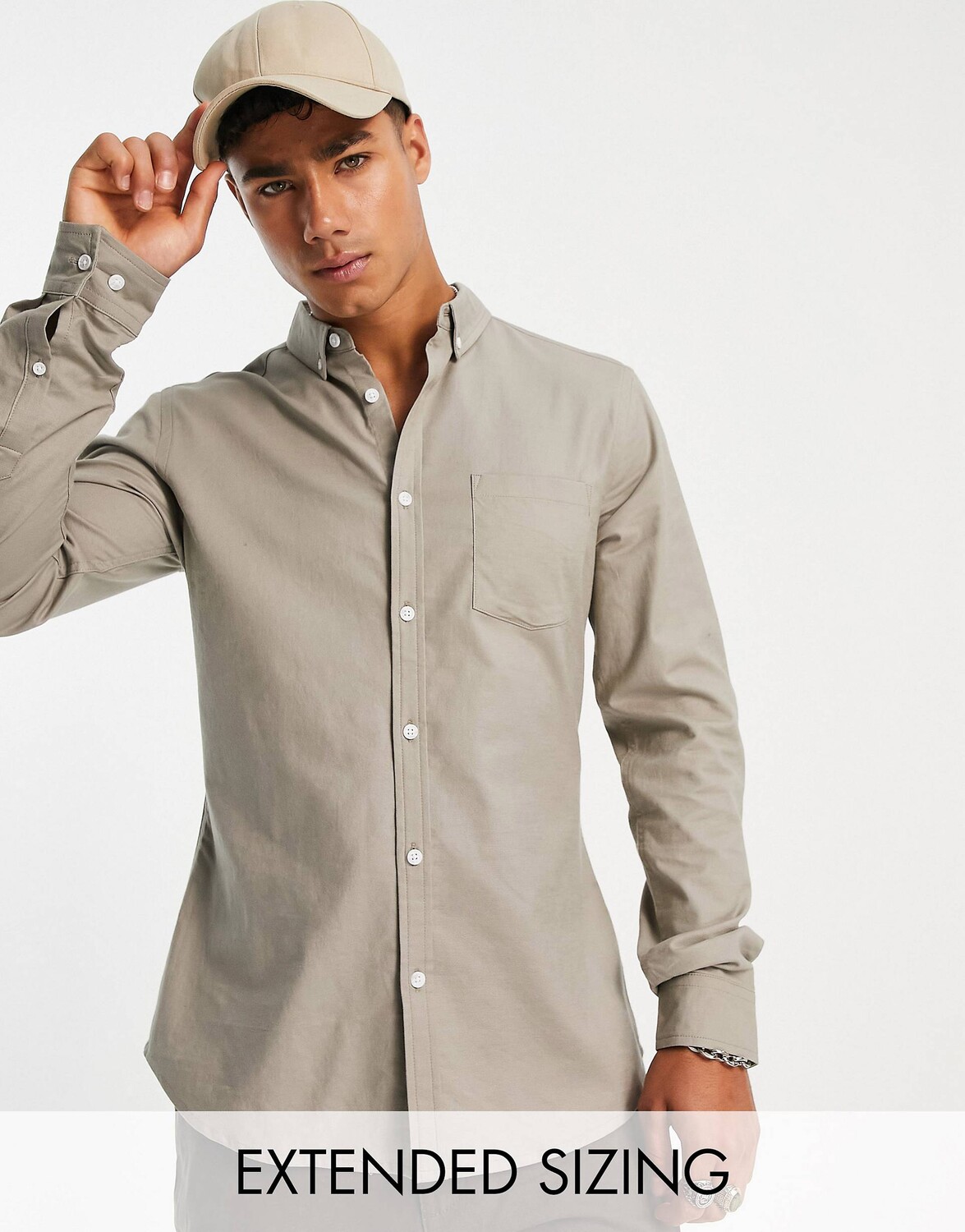 

Узкая оксфордская рубашка цвета хаки в винтажном стиле ASOS DESIGN