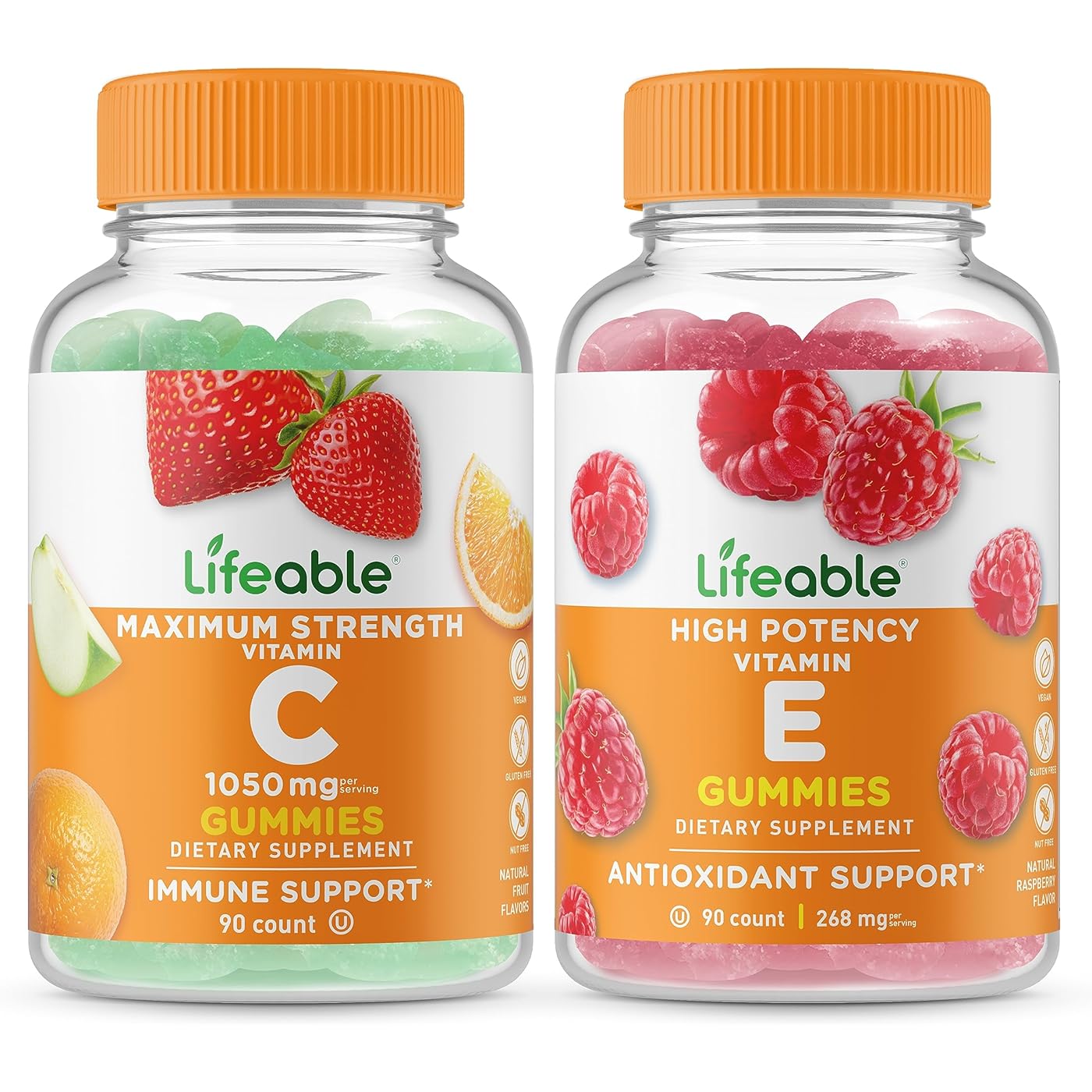 Набор витаминов Lifeable Vitamin C 1050 mg + Vitamin E 268 mg Immune And Antioxidant Support, 2 предмета, 90 таблеток