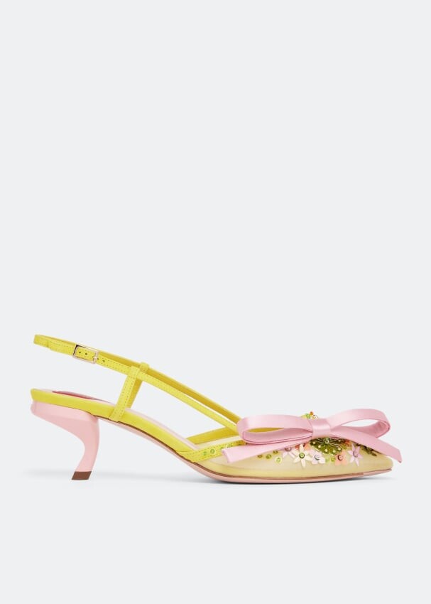 

Туфли ROGER VIVIER Virgule Flower bow slingback pumps, желтый