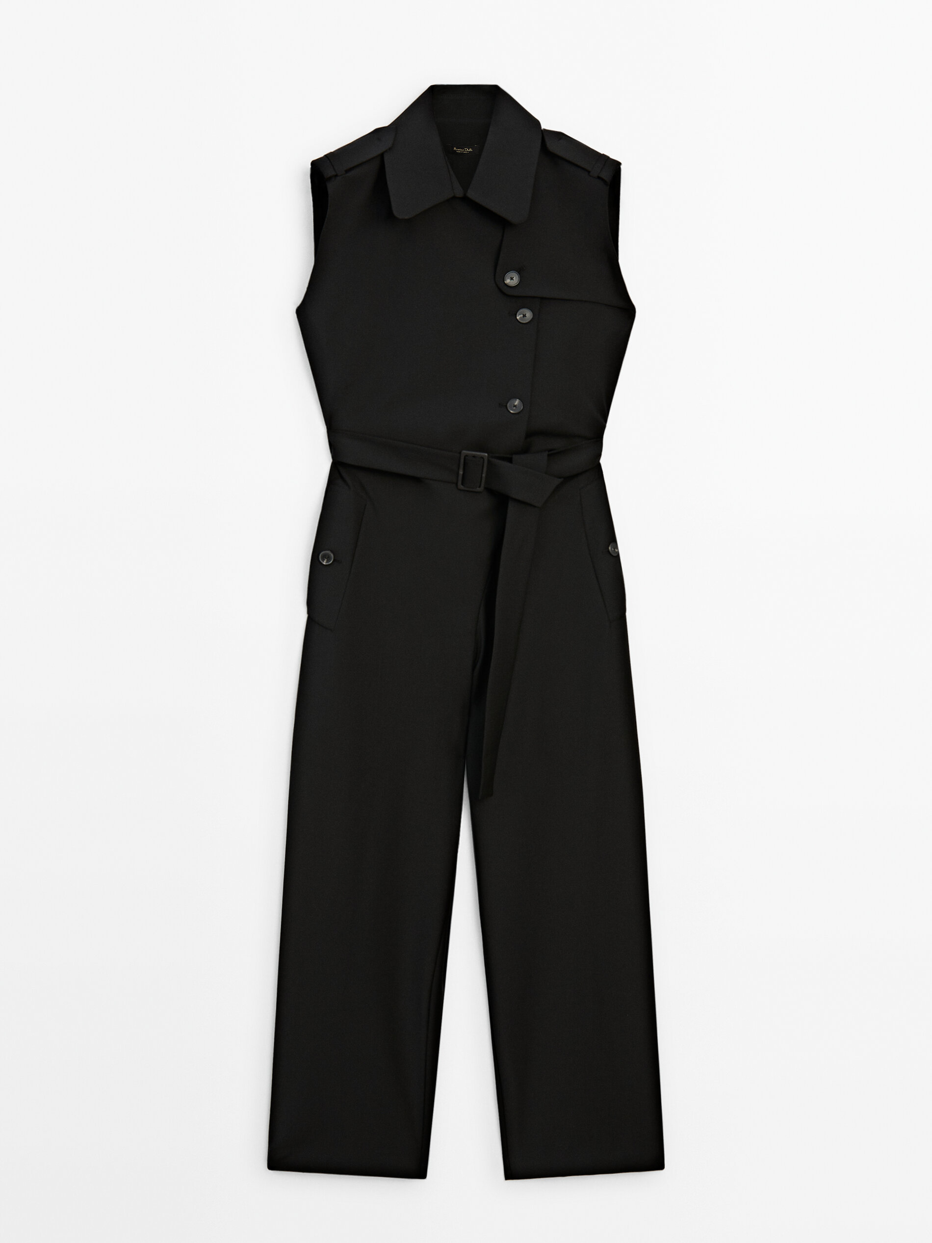 Комбинезон Massimo Dutti Tailored-fit, черный женский длинный комбинезон с широкими штанинами элегантный яркий комбинезон труба с топом лето