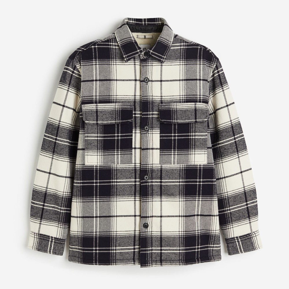 Куртка-рубашка H&M Regular Fit Teddy-lined, кремовый/черный
