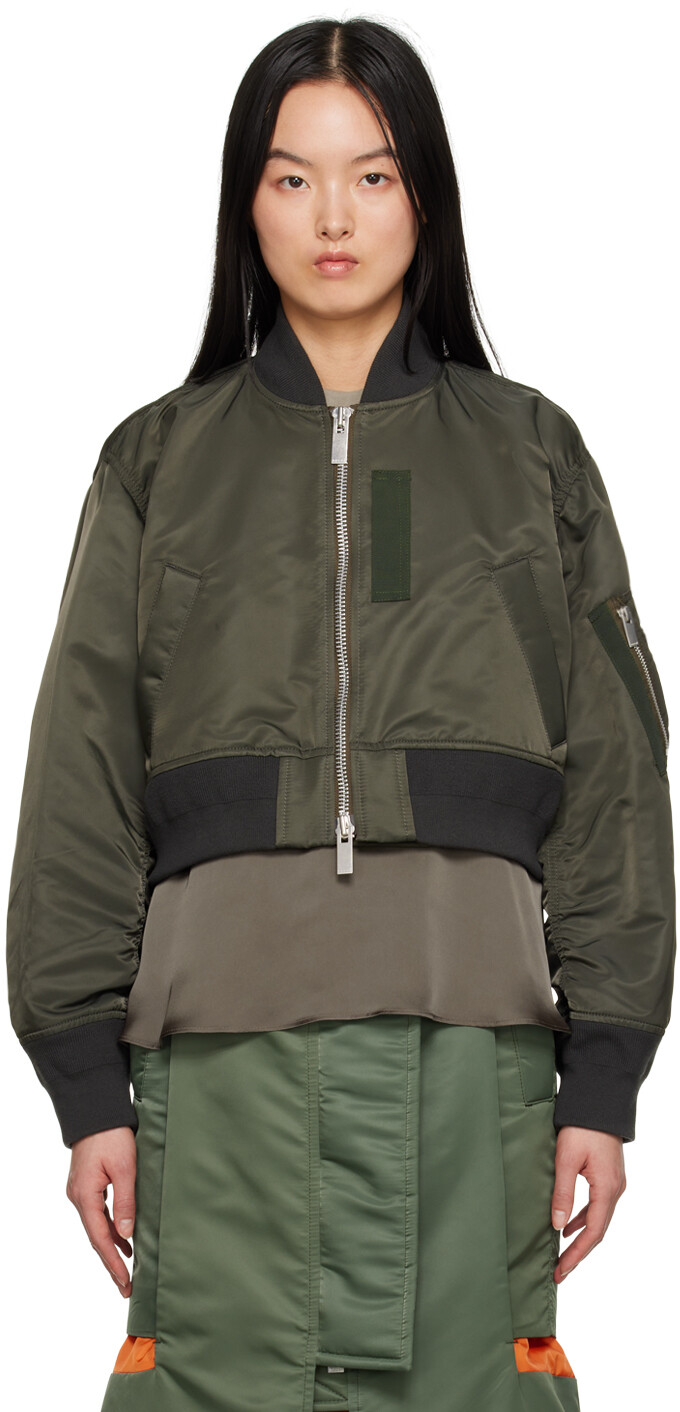 

Укороченный бомбер цвета хаки sacai