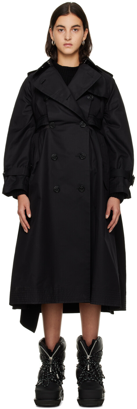 

Черный двубортный плащ sacai
