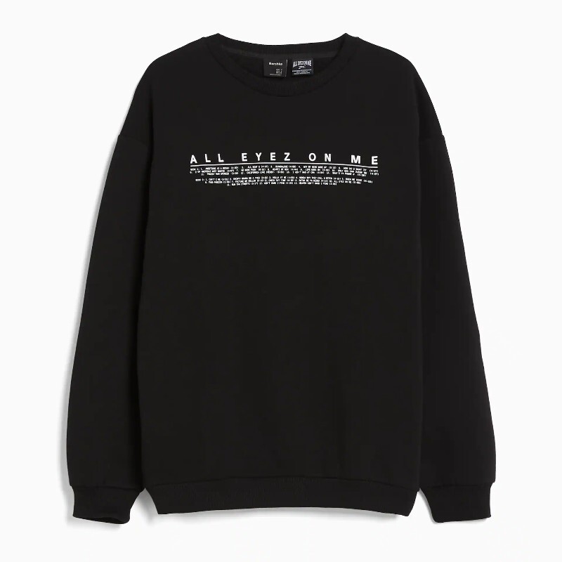 

Свитшот Bershka Tupac Round Neck, черный