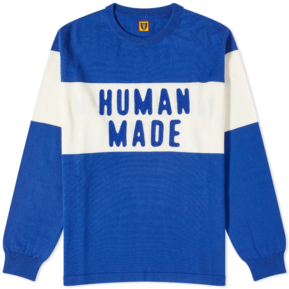 Свитер Human Made Logo Knitted, синий human made jacket leather sleeve stitching japanese oversized embroidery men women 1 1 high quality human made top