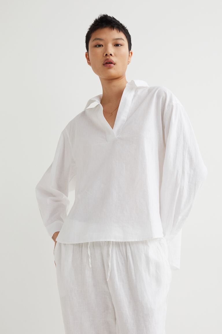 

Рубашка из смесового льна H&M, белый