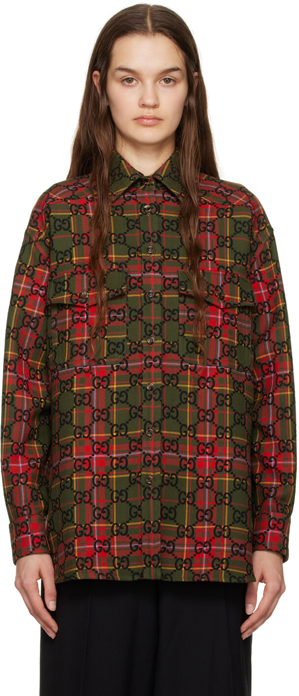 

Зеленая рубашка с узором GG Gucci