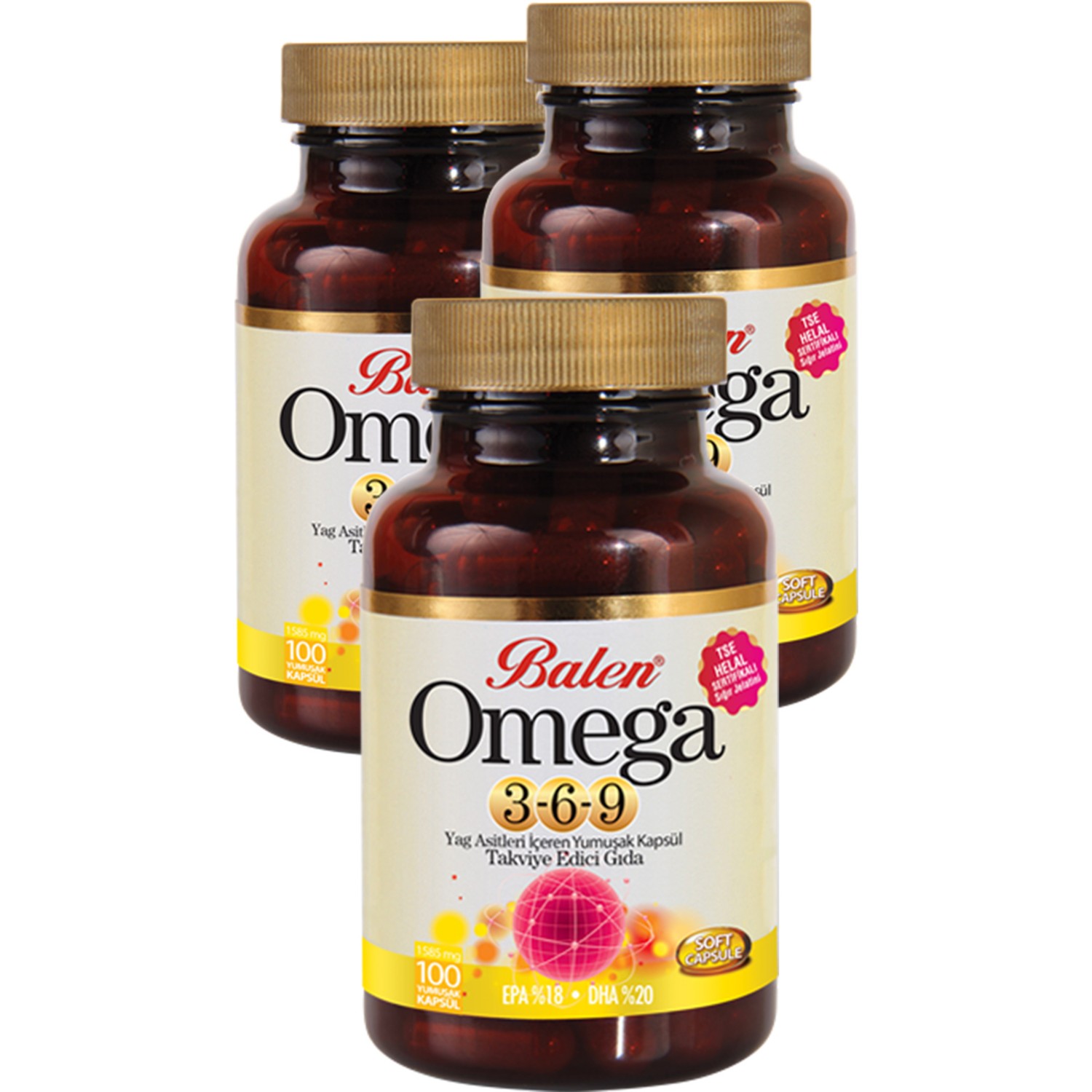 Пищевая добавка Balen Омега 3-6-9 1585 мг, 3 упаковки по 100 капсул gat jetfuel original 144 масляные капсулы